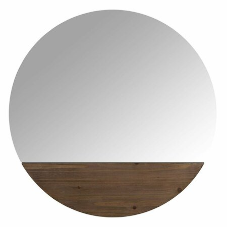 HOMEROOTS 23.75 x 23.75 x 0.75 in. Contemporary Brown Round Wall Mirror with Wooden Detailing 389862